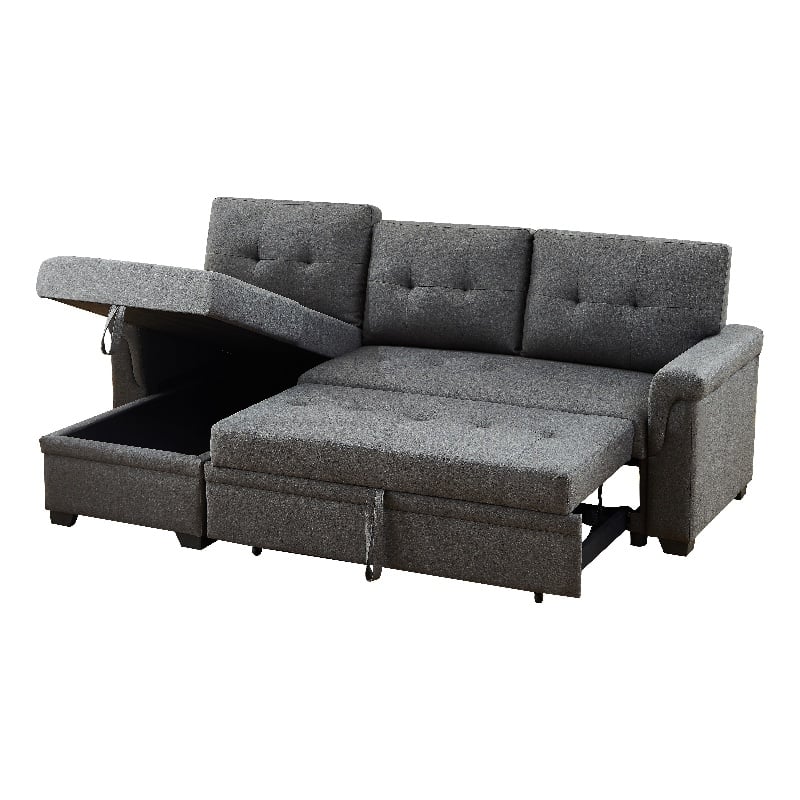 Pemberly Row Set of 3 - Reversible Sleeper Sofa & 2 Swivel Barrel Chairs in Gray