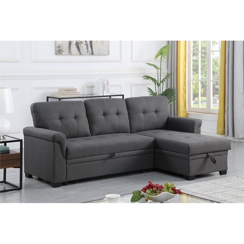 Pemberly Row Set of 3 - Reversible Sleeper Sofa & 2 Swivel Barrel Chairs in Gray