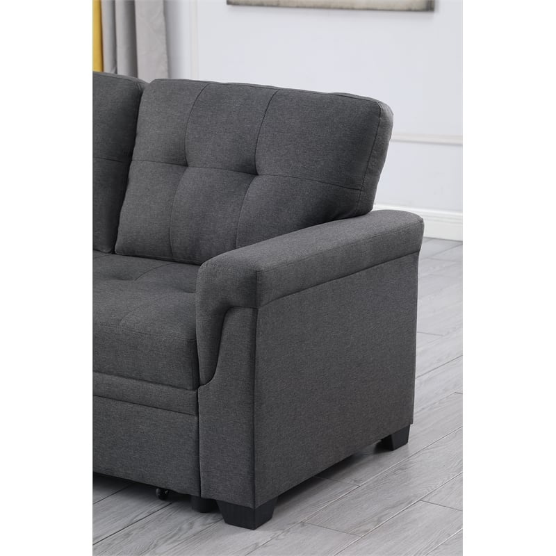 Pemberly Row Set of 3 - Reversible Sleeper Sofa & 2 Swivel Barrel Chairs in Gray