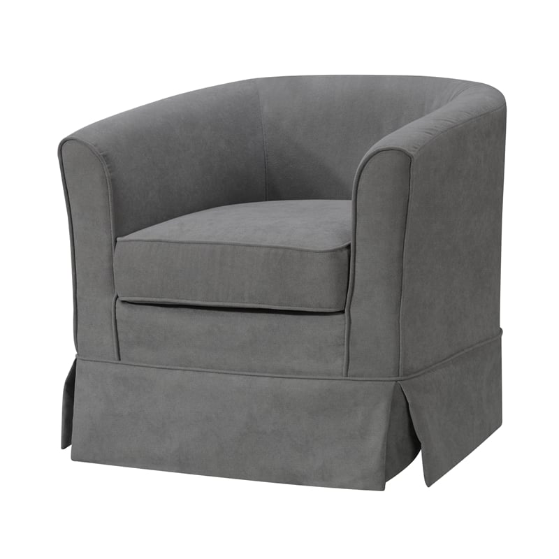 Pemberly Row Set of 3 - Reversible Sleeper Sofa & 2 Swivel Barrel Chairs in Gray