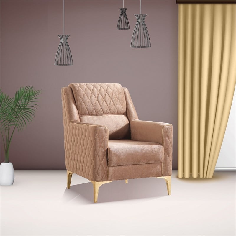 Pemberly Row Set of 3 Sofa Sets - 2 Velvet Fabric Chairs and Sofa in Copper