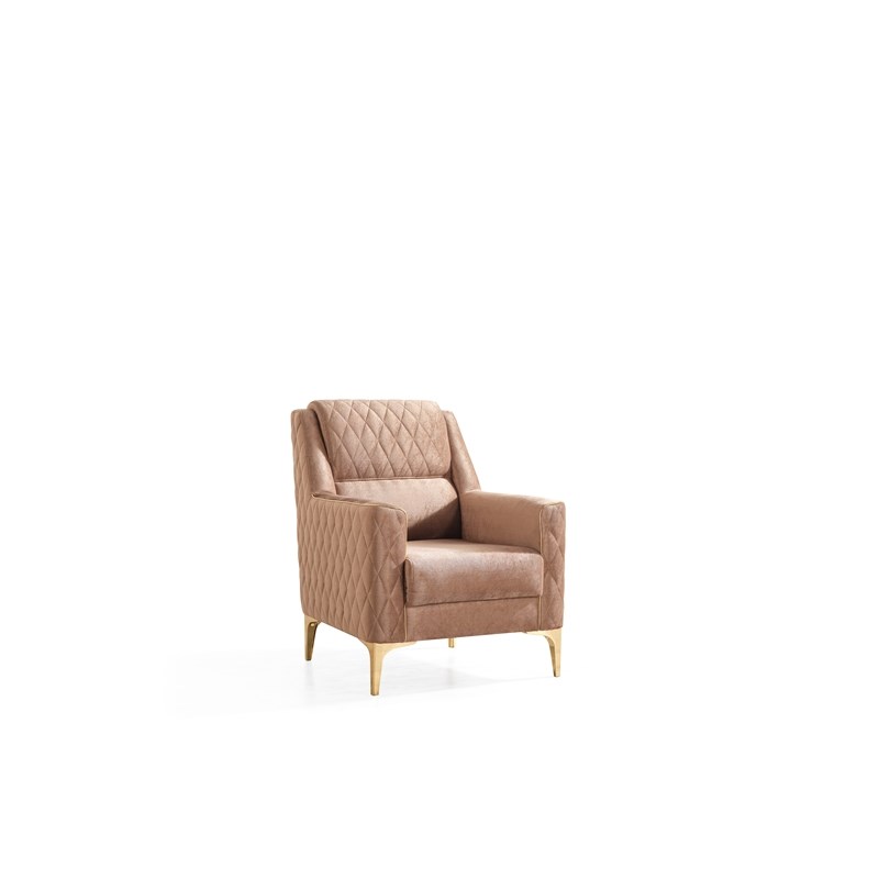 Pemberly Row Set of 3 Sofa Sets - 2 Velvet Fabric Chairs and Sofa in Copper