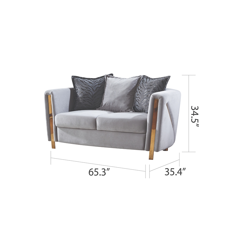 Pemberly Row Set of 3 - 2 Velvet Fabric Upholstered Loveseats and Chair in Gray