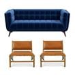 Pemberly Row Set of 3 Sofa Sets - 2 Upholstered Lounge Chairs and Velvet Sofa