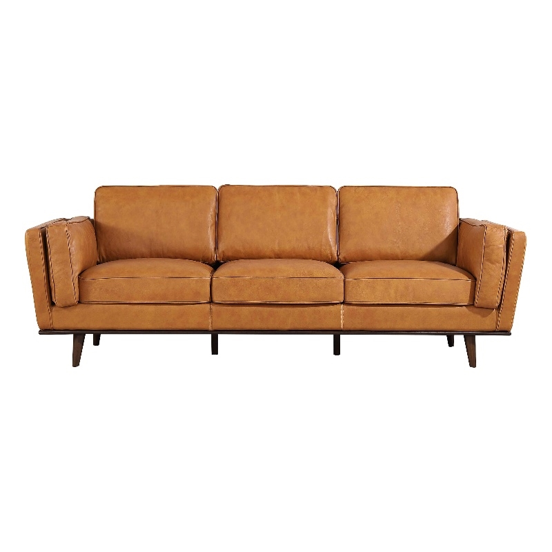 Pemberly Row Set of 3 Sofa Sets - 2 Upholstered Armchairs and Leather Sofa