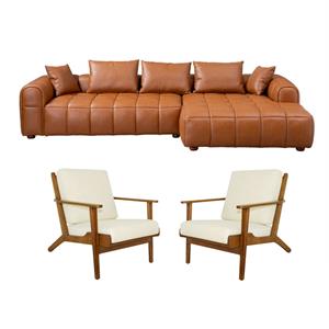 Pemberly Row Set of 3 Sofa Sets - 2 Accent Armchairs and Corner Sectional Couch