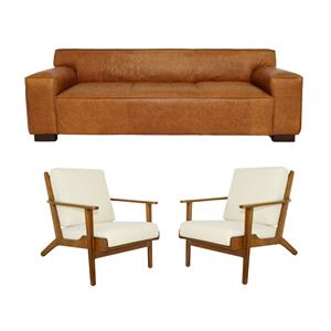 Pemberly Row Set of 3 Sofa Sets - 2 Accent Armchairs and Leather Tight Back Sofa