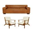 Pemberly Row Set of 3 Sofa Sets - 2 Accent Armchairs and Leather Tight Back Sofa