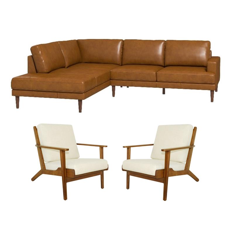 Pemberly Row Set of 3 Sofa Sets - 2 Accent Armchairs and Corner Sectional Couch