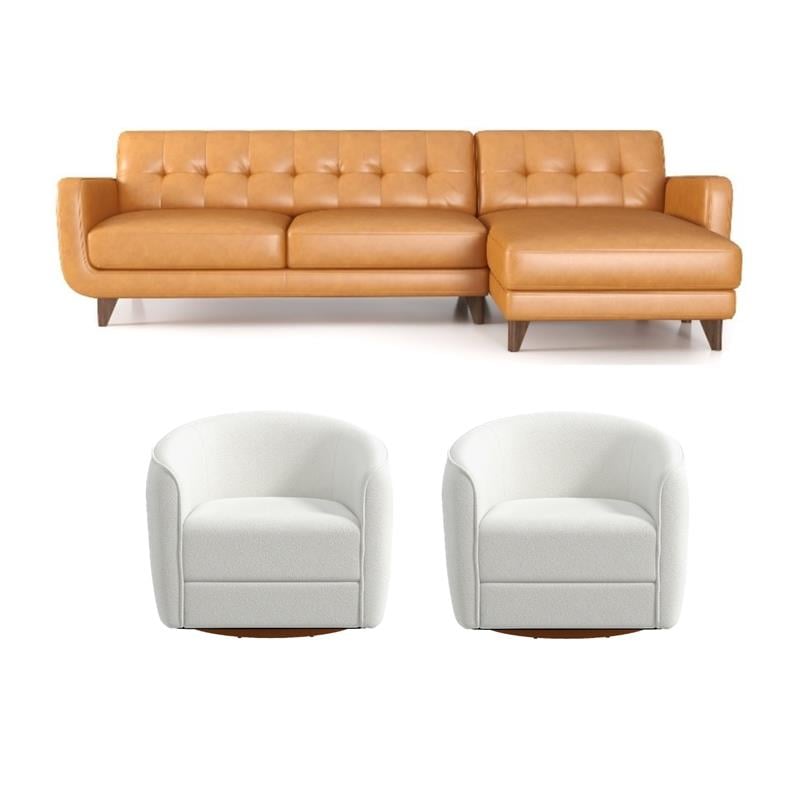 Pemberly Row Set of 3 - 2 Round Back Swivel Chairs and Corner Sectional Couch