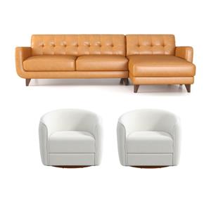 Pemberly Row Set of 3 - 2 Round Back Swivel Chairs and Corner Sectional Couch