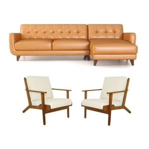 Pemberly Row Set of 3 Sofa Sets - 2 Accent Armchairs and Corner Sectional Couch