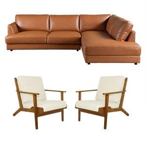 Pemberly Row Set of 3 - 2 Accent Armchairs and Right Facing Sectional Sofa