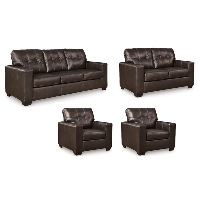 Pemberly Row Set of 4 Contemporary Leather Sofa Sets in Brown