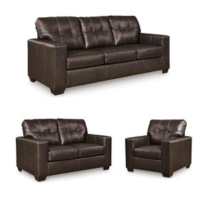 Pemberly Row Set of 3 Contemporary Leather Sofa Sets in Brown