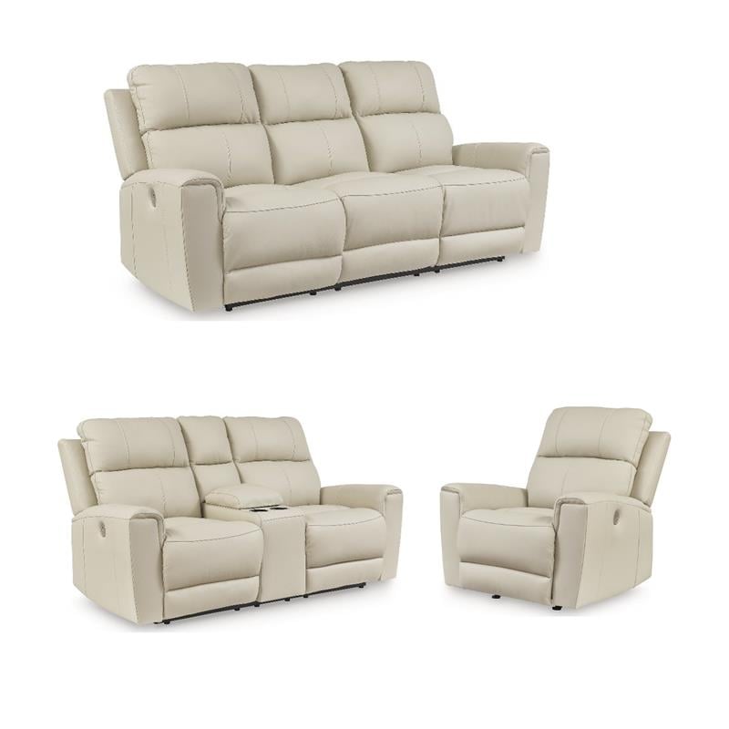 Pemberly Row Set of 3 Contemporary Leather Sofa Sets in Beige