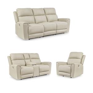 Pemberly Row Set of 3 Contemporary Leather Sofa Sets in Beige