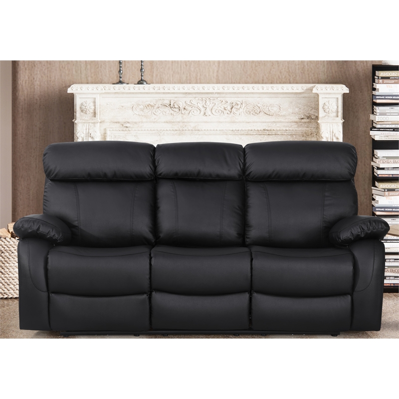 Pemberly Row Set of 3 Sofa Sets - 2 Recliner Arm Chairs and Couch in Black