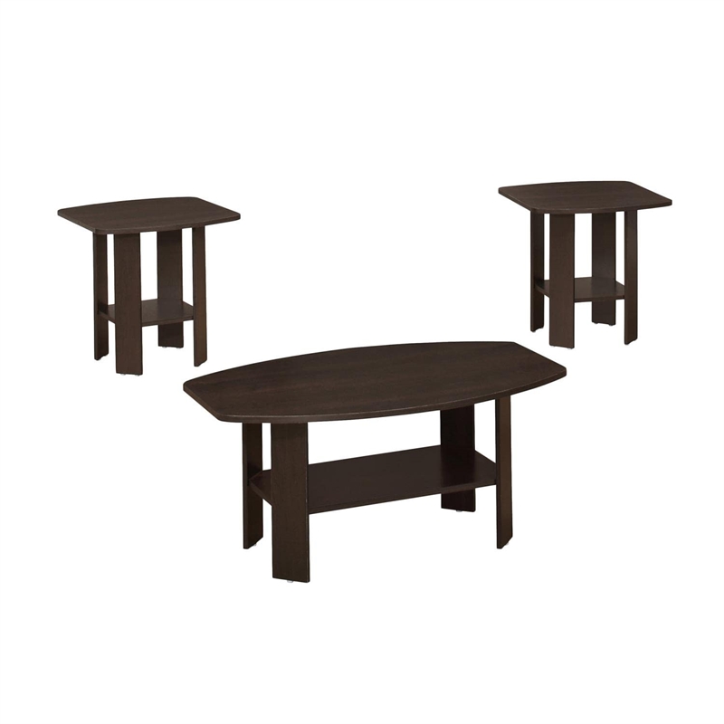 Pemberly Row 3Pcs Set Wood Accent Coffee Table and End Side Tables in Brown