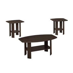 Pemberly Row 3Pcs Set Wood Accent Coffee Table and End Side Tables in Brown