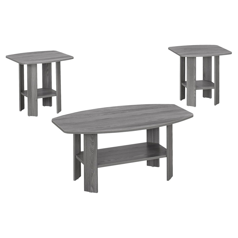 Pemberly Row 3Pcs Set Wood Accent Coffee Table and End Side Tables in Gray