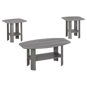 Pemberly Row 3Pcs Set Wood Accent Coffee Table and End Side Tables in Gray