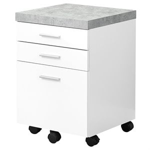 Pemberly Row Rolling Mobile Printer Stand Office File Cabinet in Gray and White