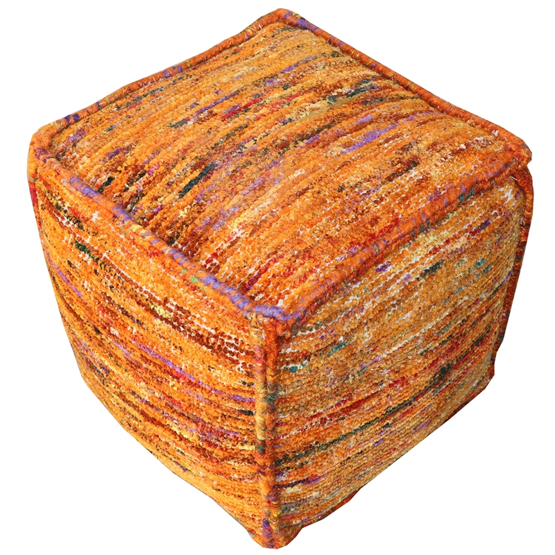 Pemberly Row Contemporary Lightweight Pouf Upholstered in Orange Fabric