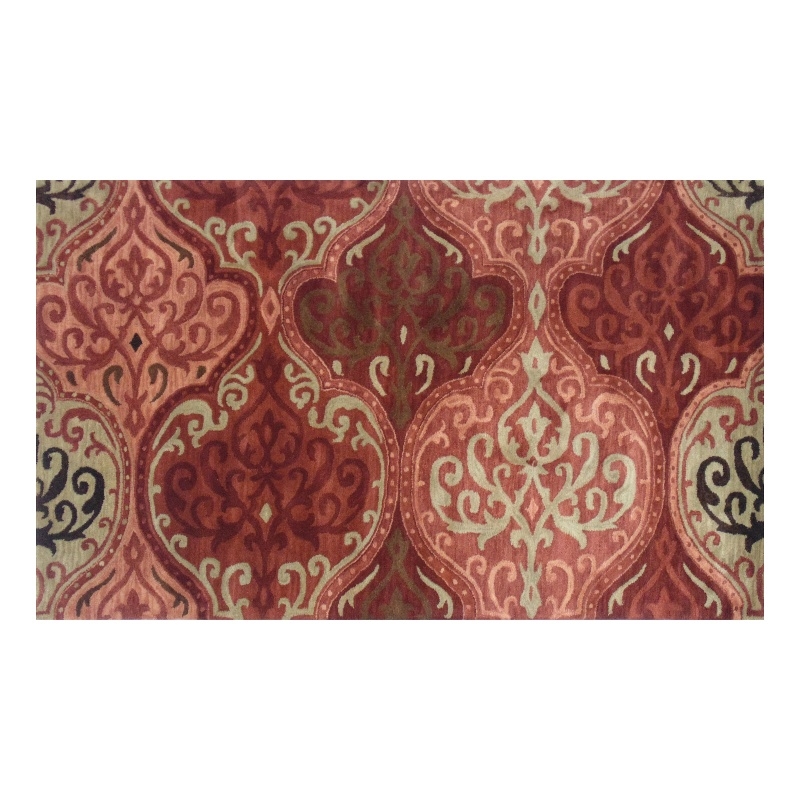 Pemberly Row Mid-Century Hand Knotted Wine Merlot Handtufted Wool Area Rug