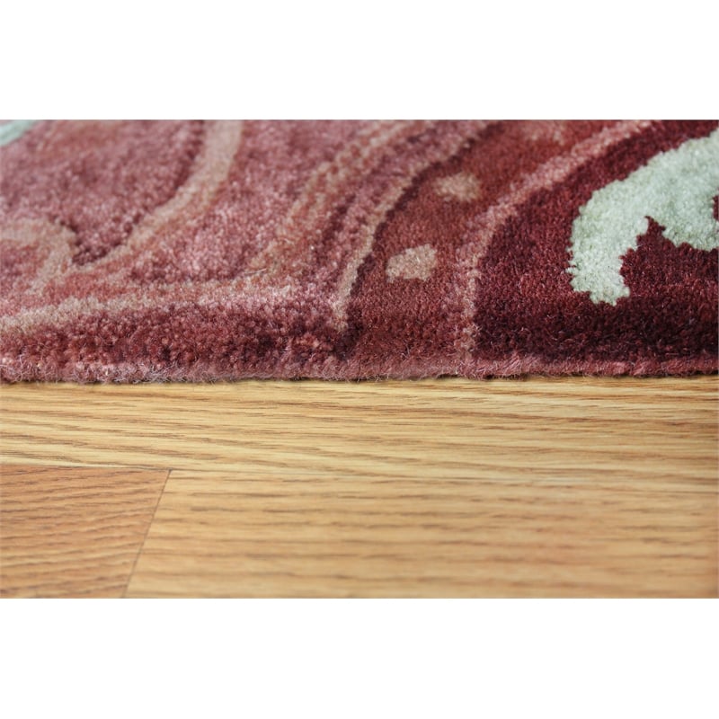 Pemberly Row Mid-Century Hand Knotted Wine Merlot Handtufted Wool Area Rug