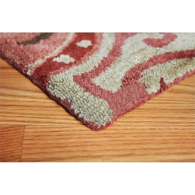 Pemberly Row Mid-Century Hand Knotted Wine Merlot Handtufted Wool Area Rug