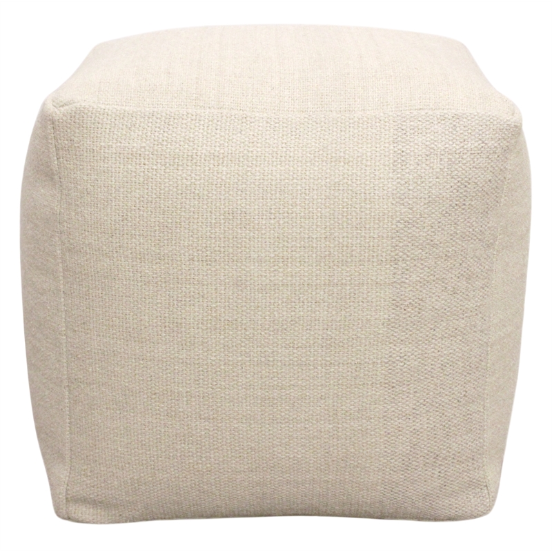 Pemberly Row Pouf in Handwoven Contemporary Fabric Ivory Wool