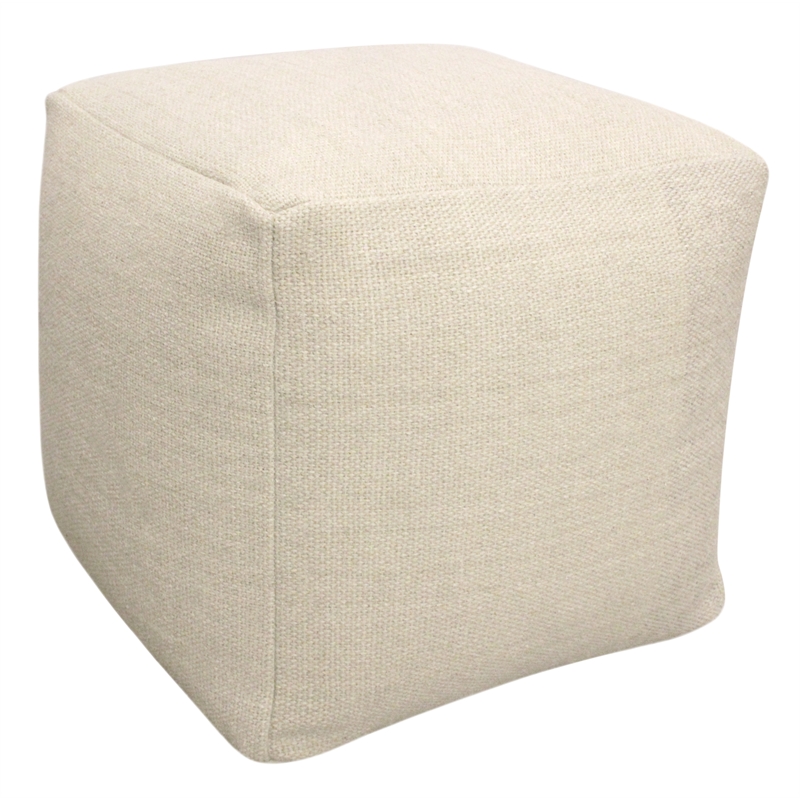 Pemberly Row Pouf in Handwoven Contemporary Fabric Ivory Wool