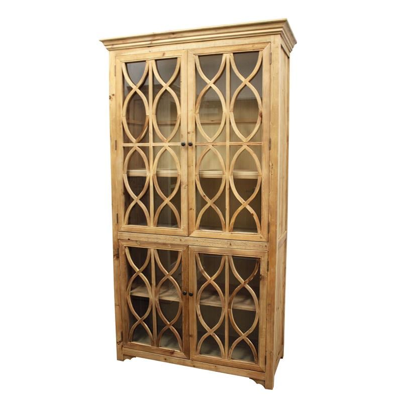 Pemberly Row Transitional 4 Glass Door Solid Wood Cabinet in Natural