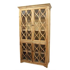 Pemberly Row Transitional 4 Glass Door Solid Wood Cabinet in Natural