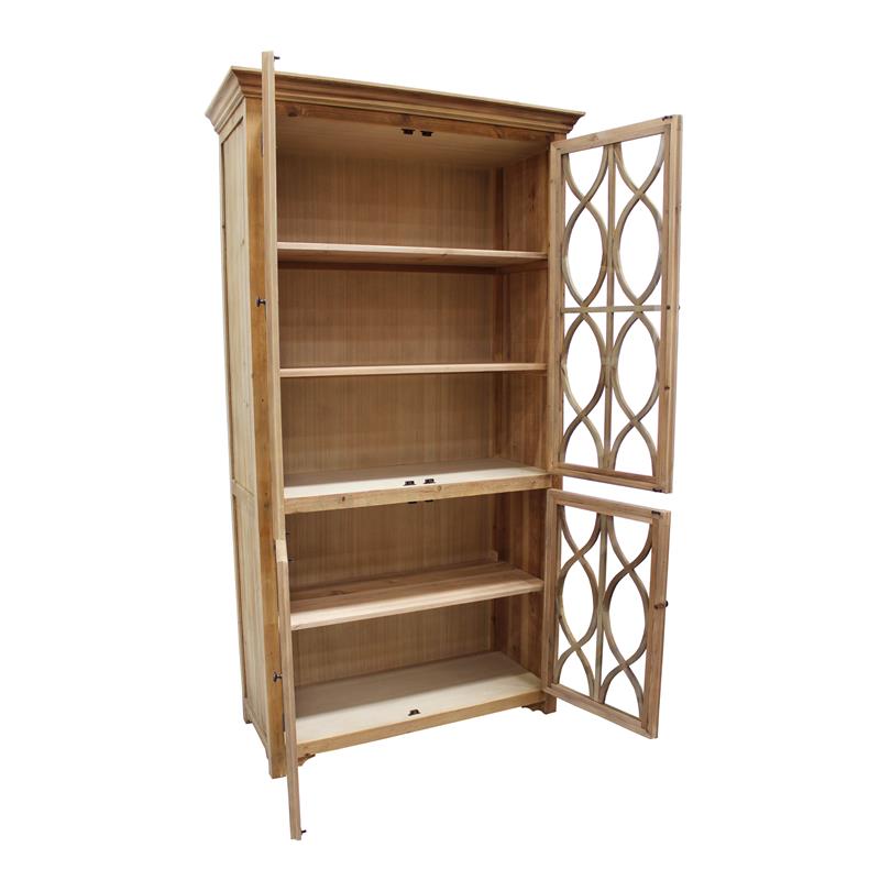 Pemberly Row Transitional 4 Glass Door Solid Wood Cabinet in Natural
