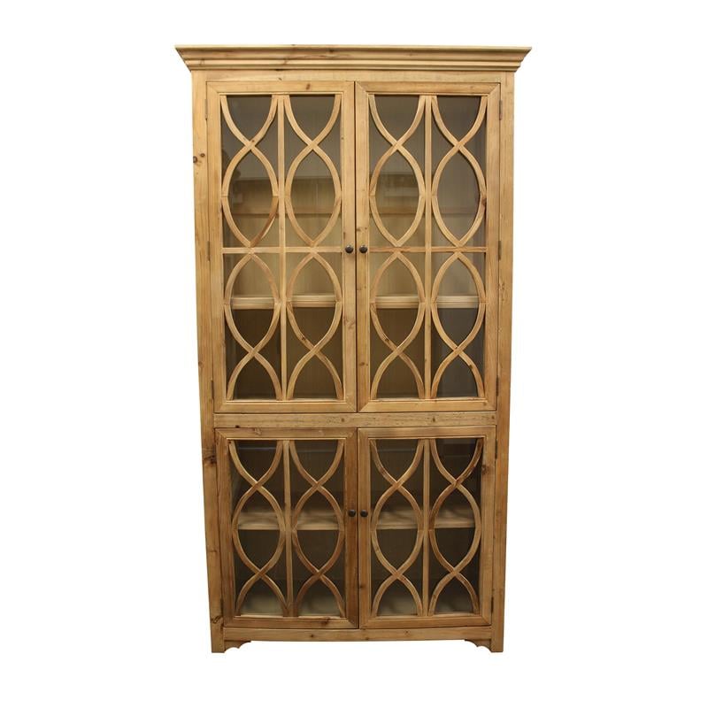 Pemberly Row Transitional 4 Glass Door Solid Wood Cabinet in Natural