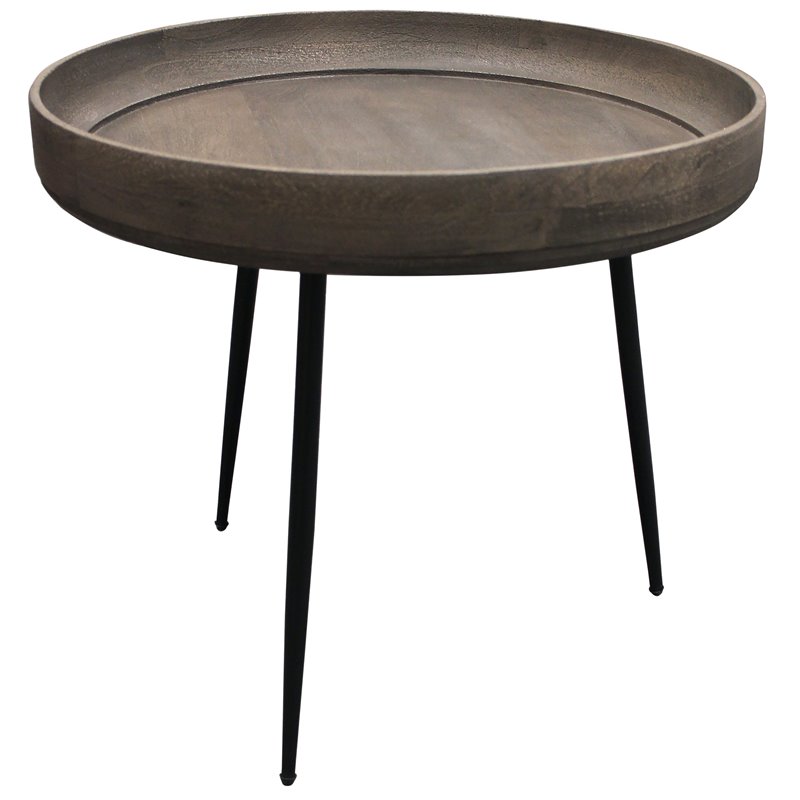 Pemberly Row Contemporary Solid Wood Round Side Table in Gray Finish