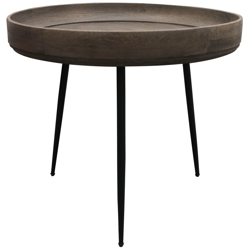 Pemberly Row Contemporary Solid Wood Round Side Table in Gray Finish