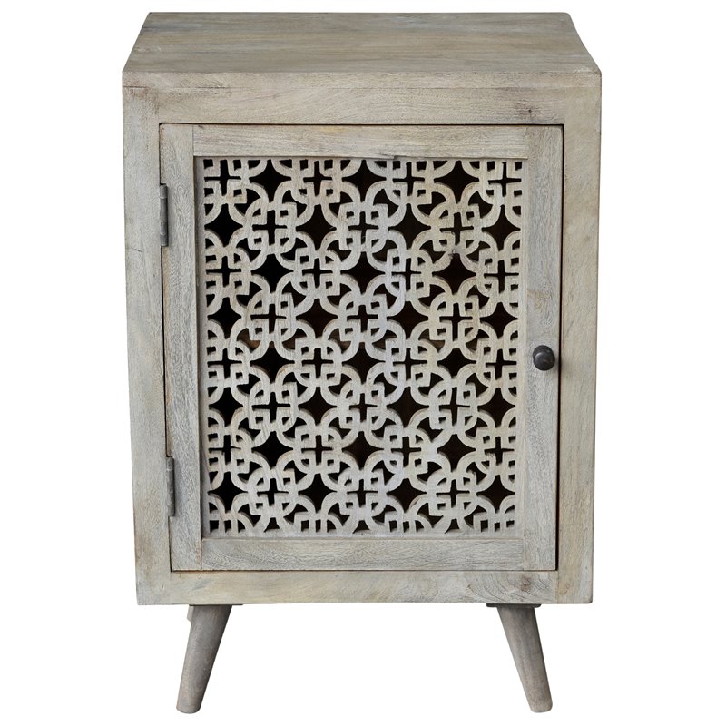 Pemberly Row Contemporary Solid Wood Hand-Carved Nightstand in Natural