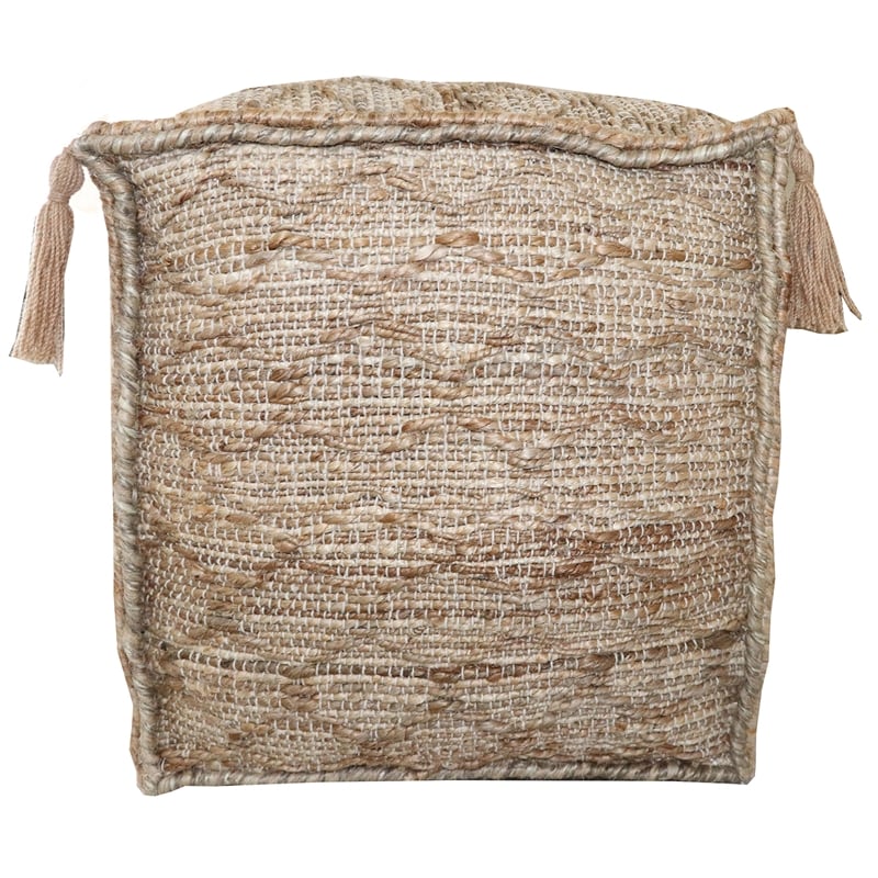 Pemberly Row Contemporary Pouf Upholstered in Brown Fabric with Tassels