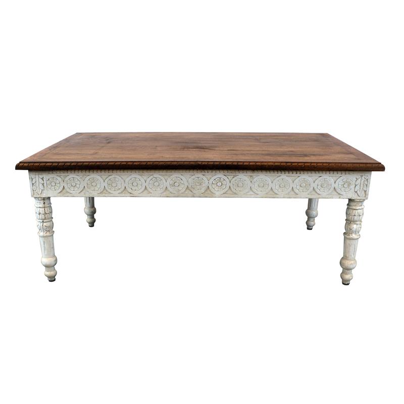 Pemberly Row Hand Carved Floral Design Solid Wood Cocktail Table in Brown