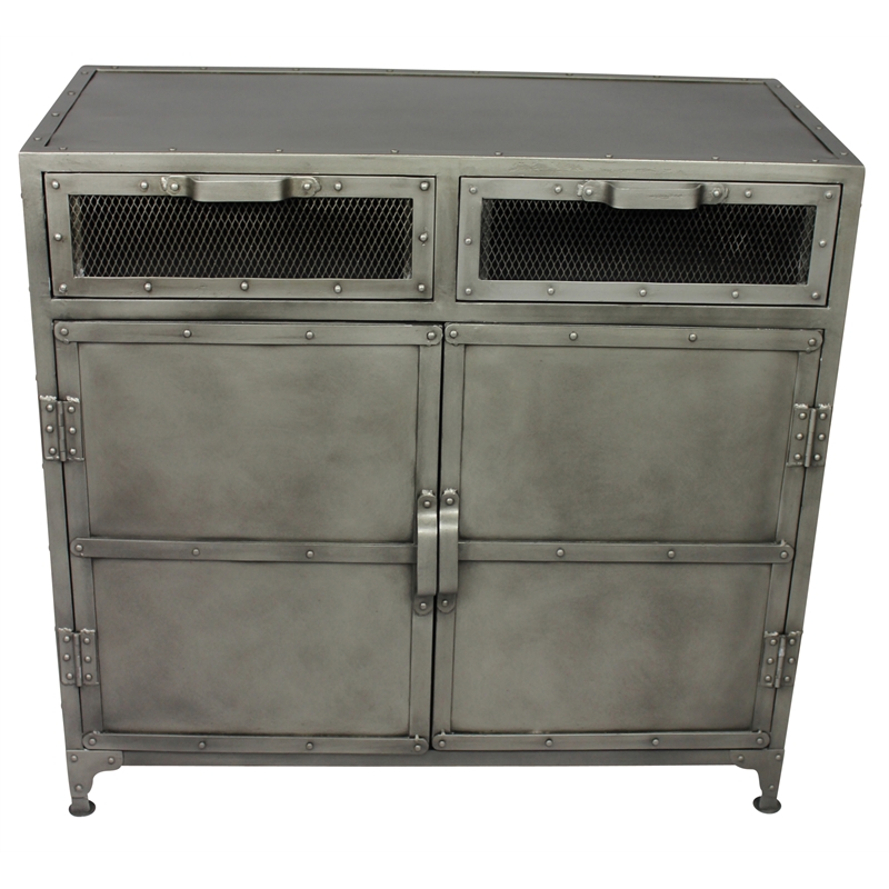 Pemberly Row Metal Buffet with 2 Drawers and 2 Doors in Gray
