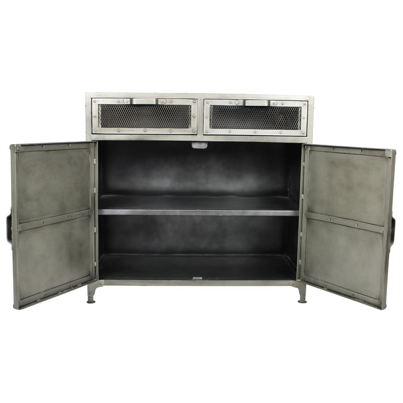 Pemberly Row Metal Buffet with 2 Drawers and 2 Doors in Gray