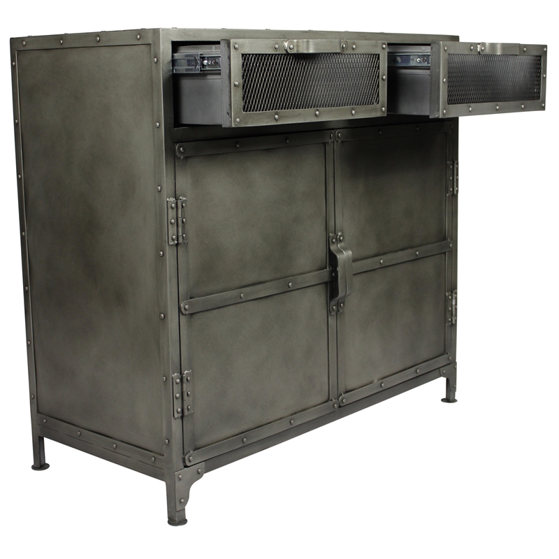Pemberly Row Metal Buffet with 2 Drawers and 2 Doors in Gray
