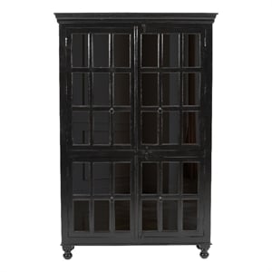Pemberly Row Solid Wood Cabinet with Glass Doors in Light Brown