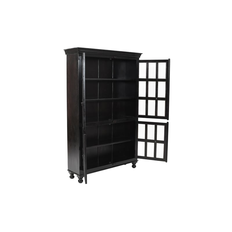 Pemberly Row Solid Wood Cabinet with Glass Doors in Light Brown