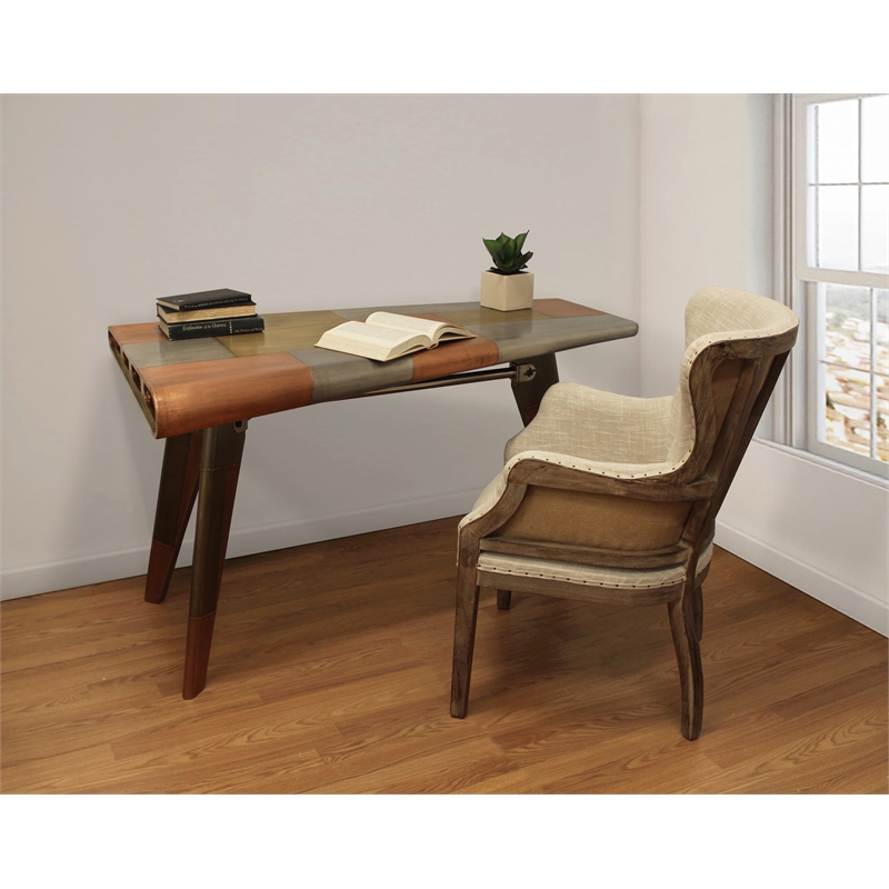 Pemberly Row Tri-Tone Metal Cladded Writing Desk in Copper Finish