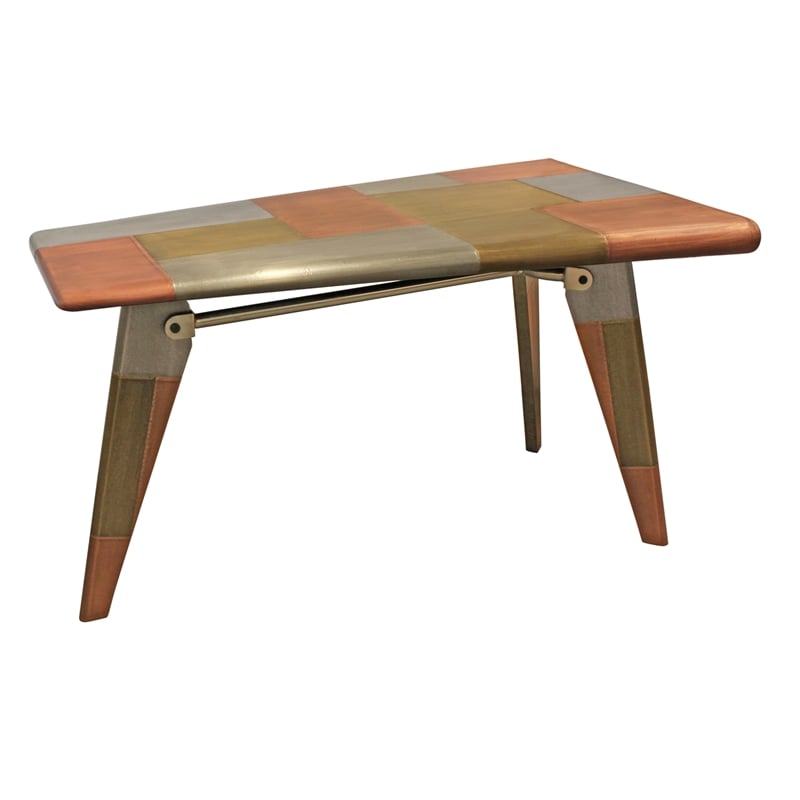 Pemberly Row Tri-Tone Metal Cladded Writing Desk in Copper Finish