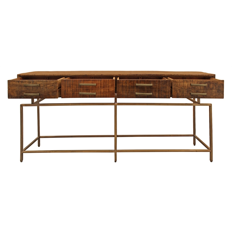 Pemberly Row Solid Wood 4-Drawer Solid Wood Console Table in Brown